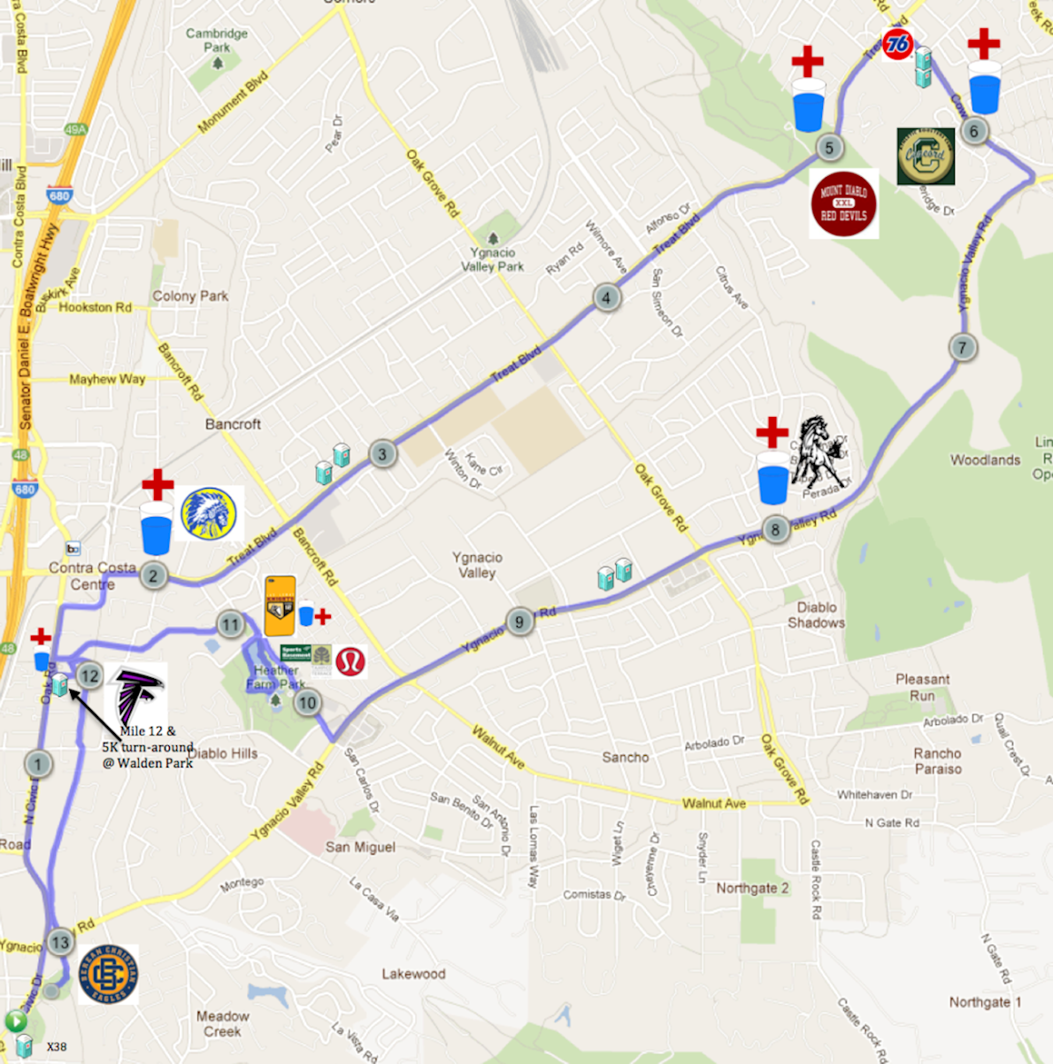 Walnut Creek Running Festival at Christmas Route Map