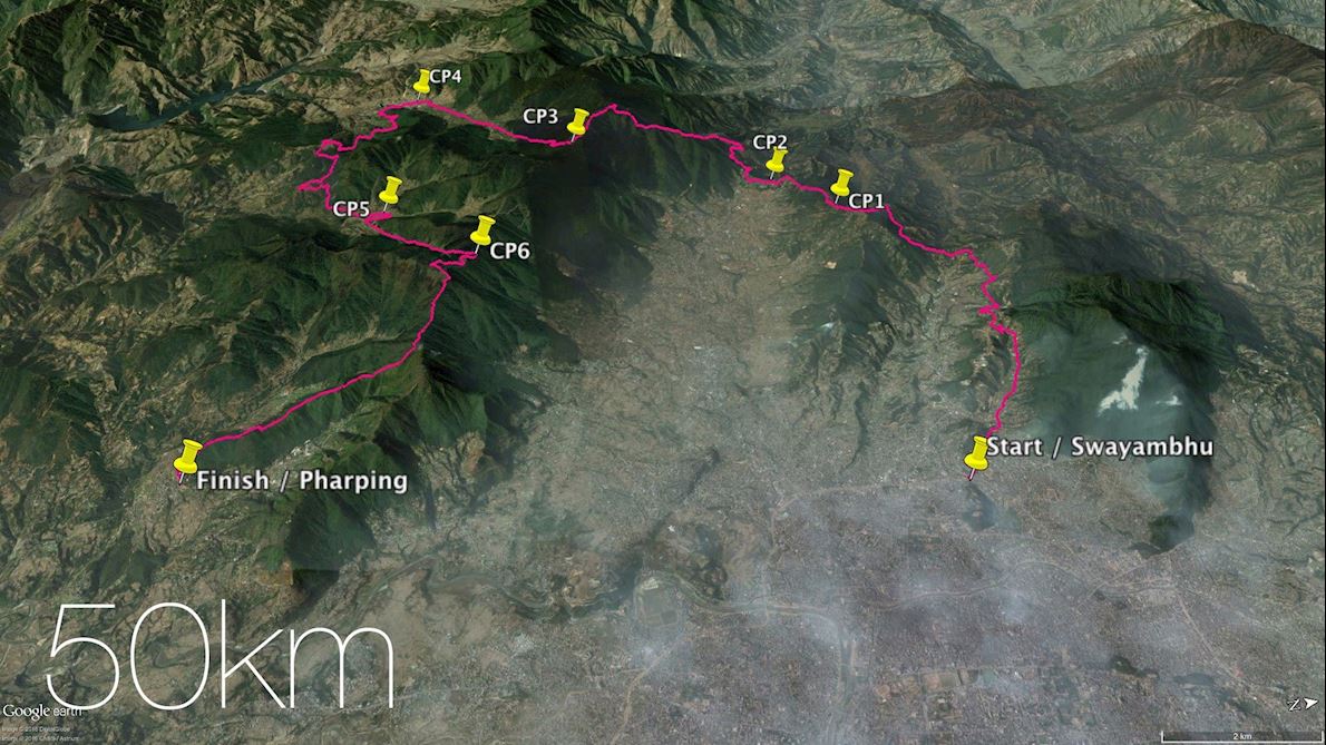 Kathmandu West Valley Rim 50km 路线图