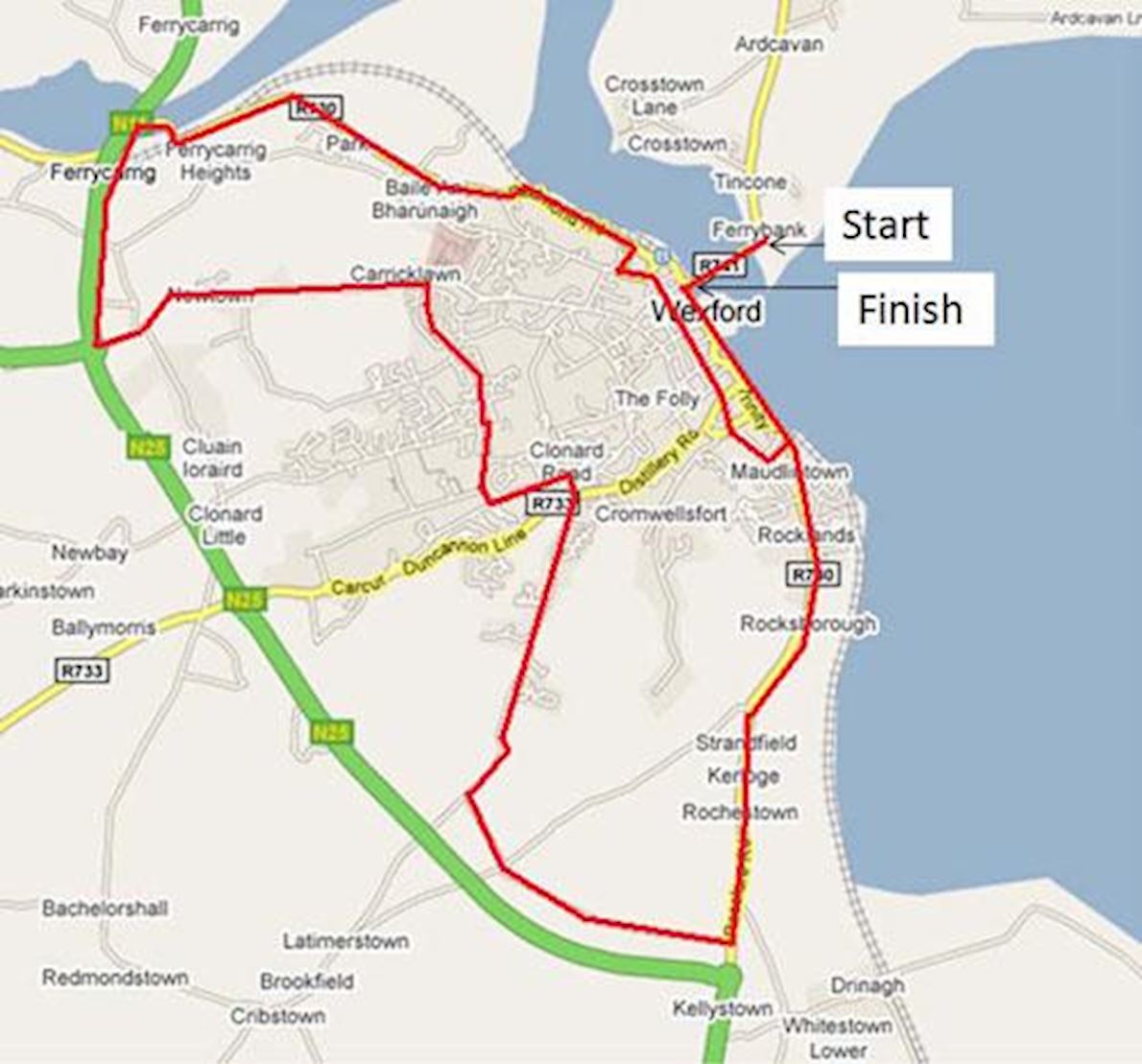 Wexford Marathon Routenkarte