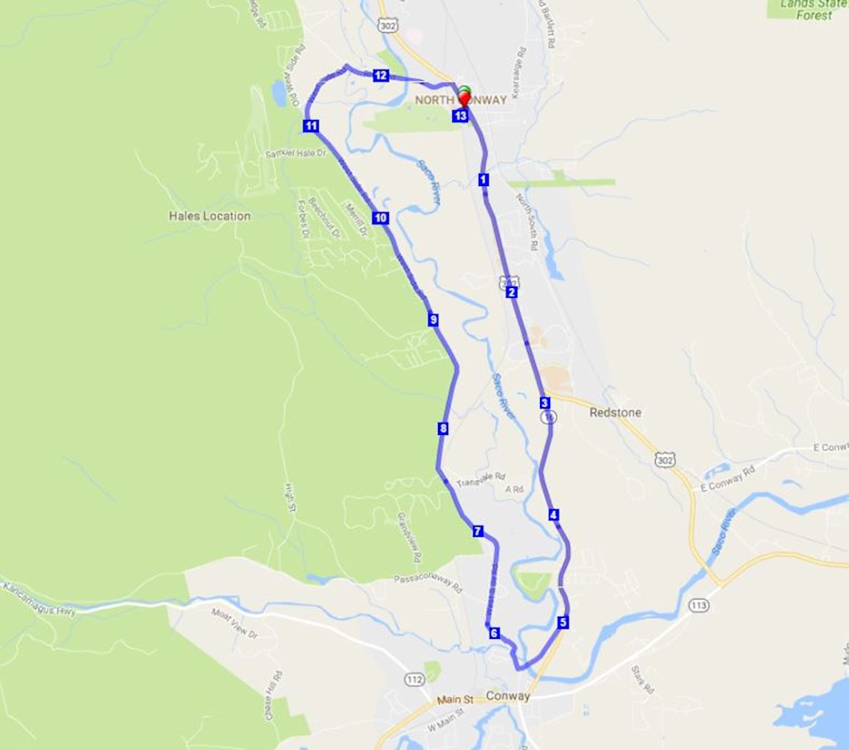 White Mountain Milers Half Marathon & 5K Route Map