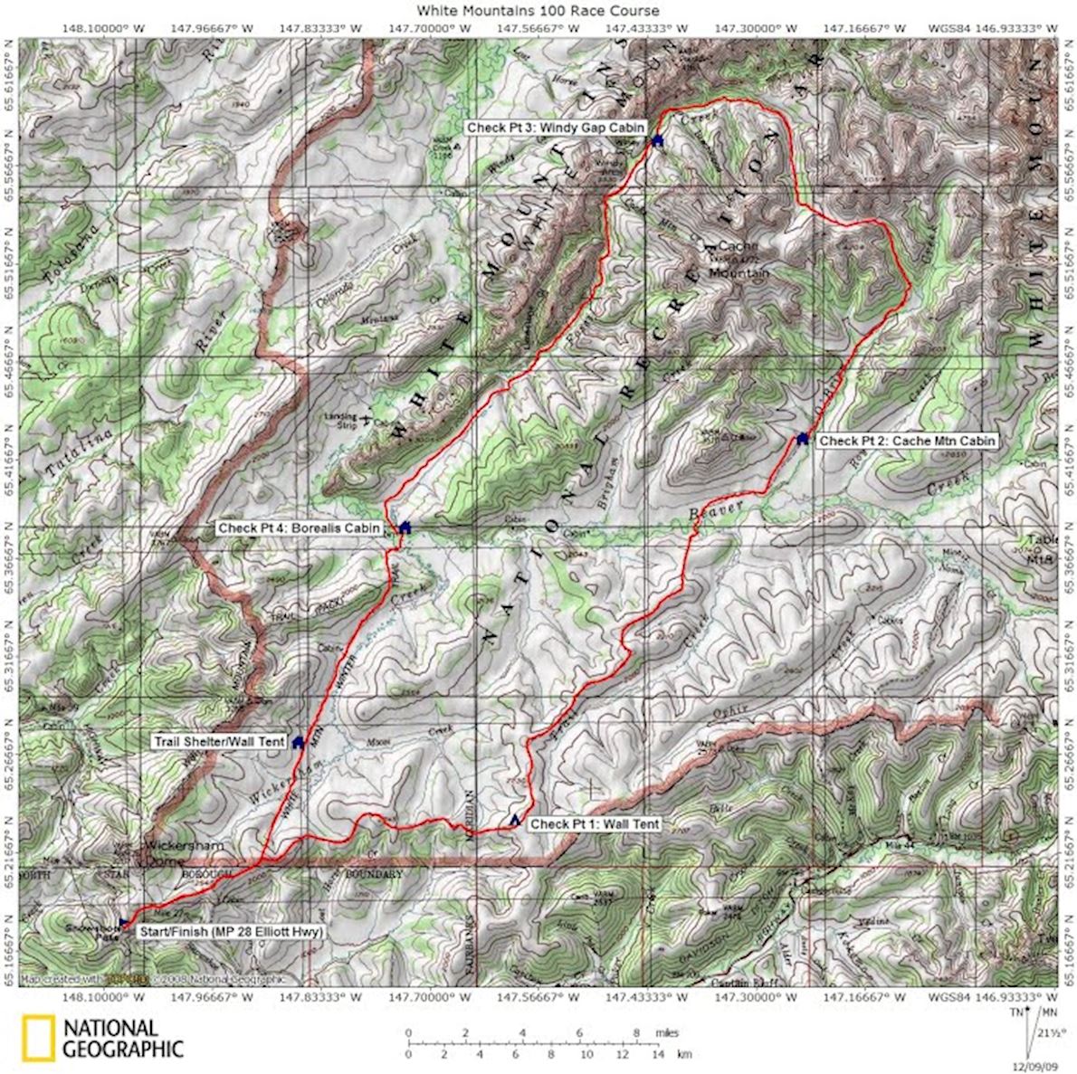 White Mountains 100 Mappa del percorso