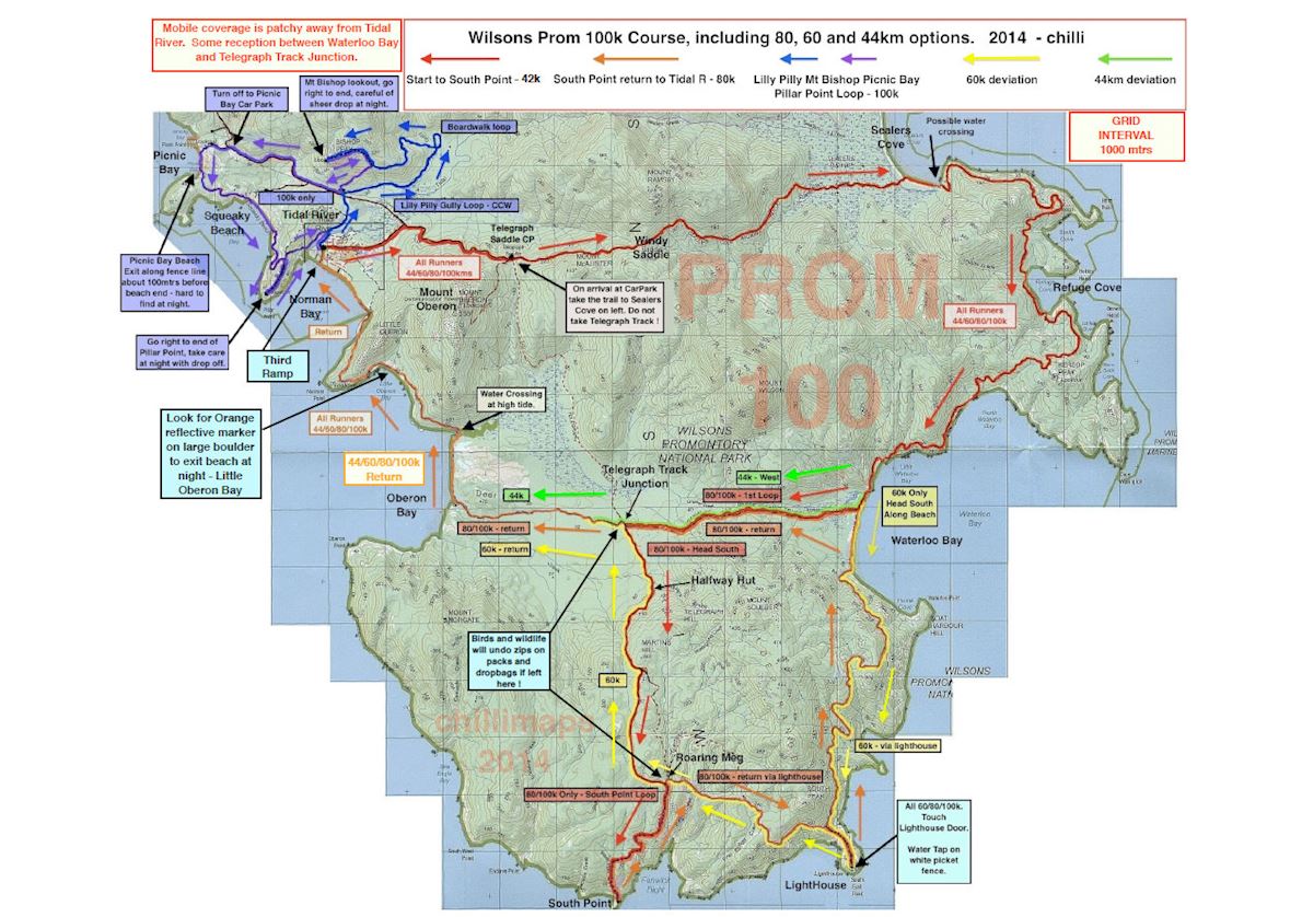 Wilsons Prom 100 MAPA DEL RECORRIDO DE