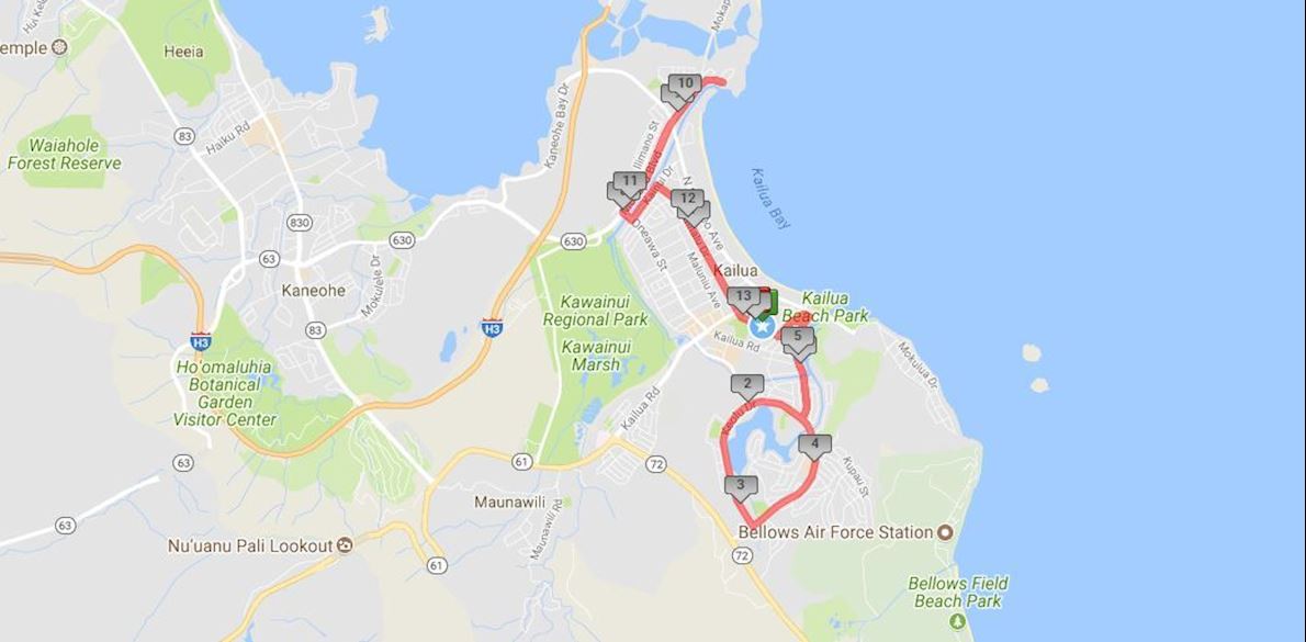 Windward Half Marathon and 5K 路线图