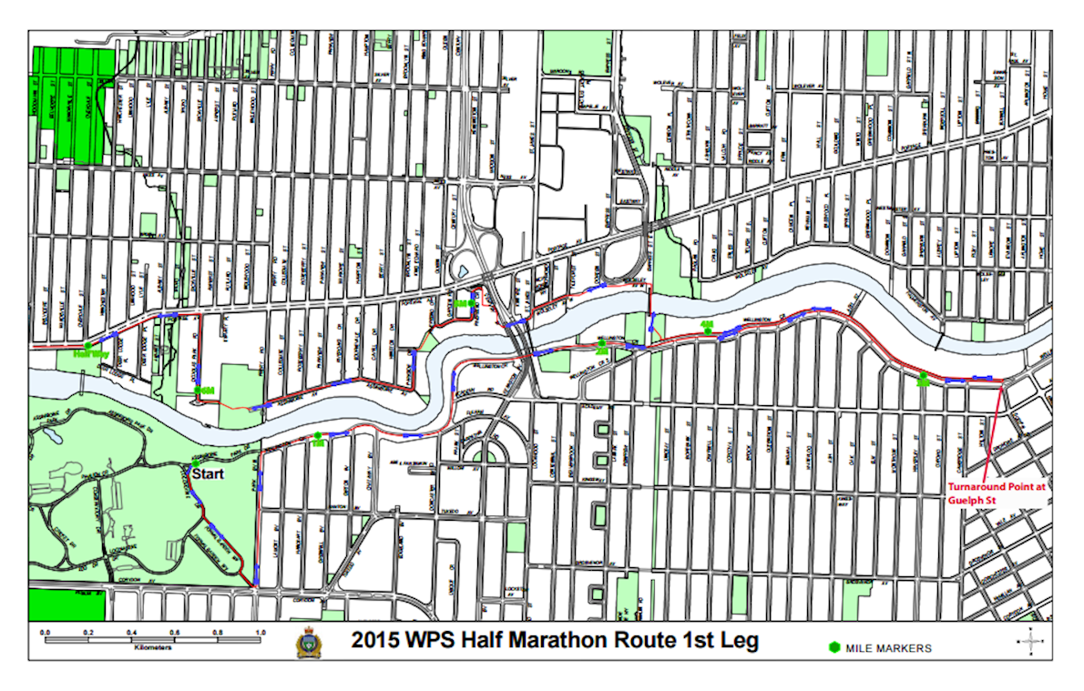 Winnipeg Police Service Half Marathon Route Map