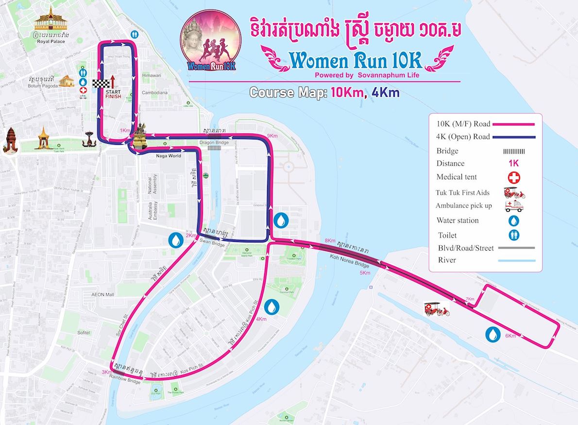 Women Run 10km Phnom Penh Mappa del percorso