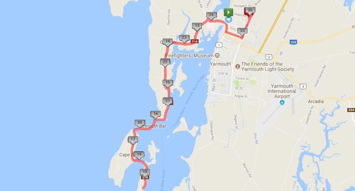Yarmouth "Bean There, Ran That" Marathon Running Event Route Map