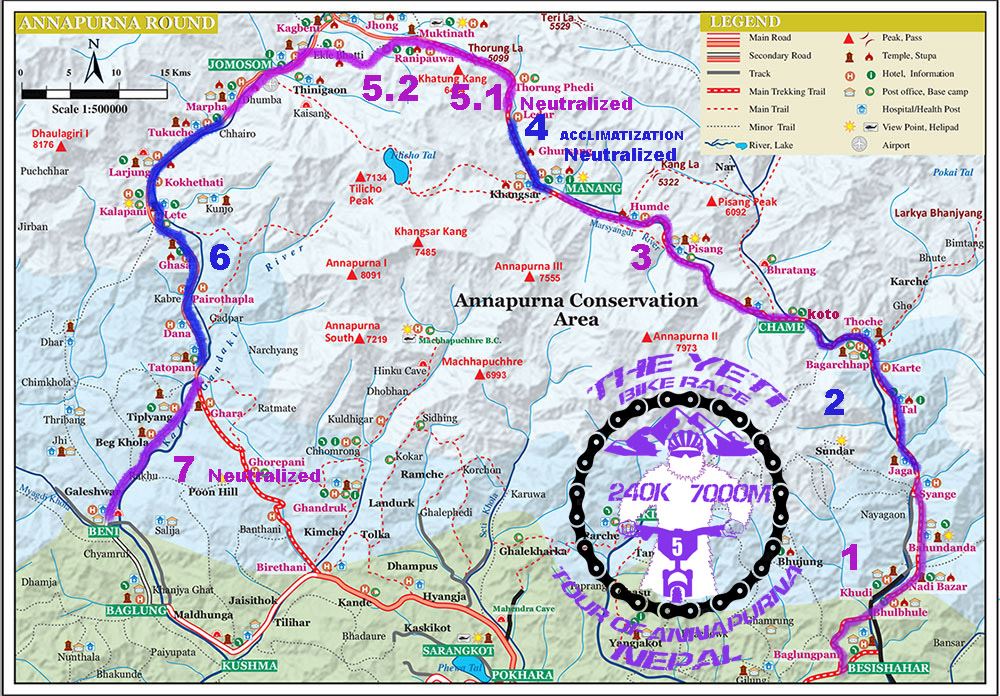 Yeti Bike Race Nepal tour of Annapurna Mappa del percorso