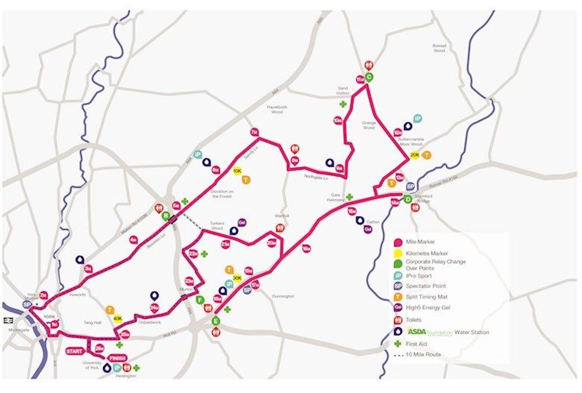 Asda Foundation Yorkshire Marathon Routenkarte